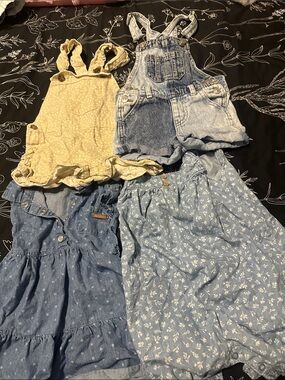 Mixed Kids Bottoms Set - Light Blue Chambray & Cream Overalls